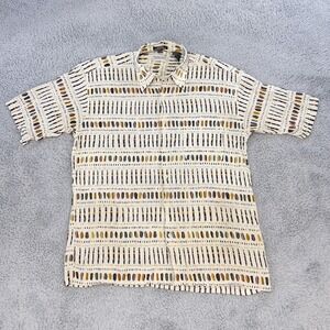 Vintage Tuttle Golf Shirt Mens Large Cream Abstract Print Button Front 90s